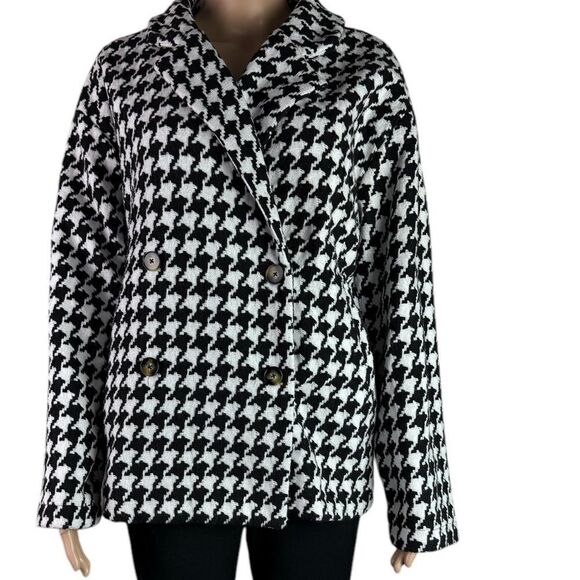 Urban Daisy Black & White Herringbone Double Breasted Coat - Picture 1 of 5